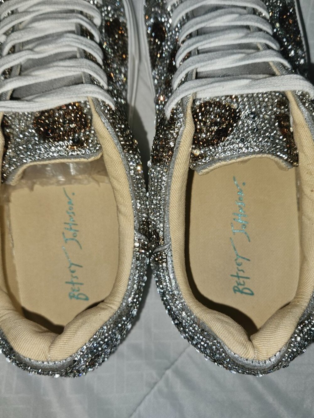 Betsey Johnson Sidny Silver Football Rhinestone Platform Sneakers | Women’s 8 - Picture 5 of 8